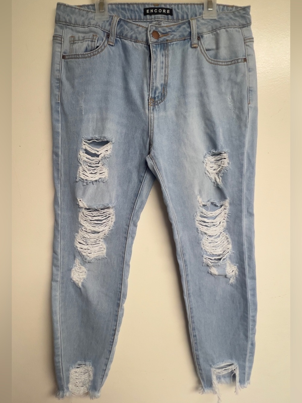 Encore Jeans Light Wash Distressed Boyfriend Jeans